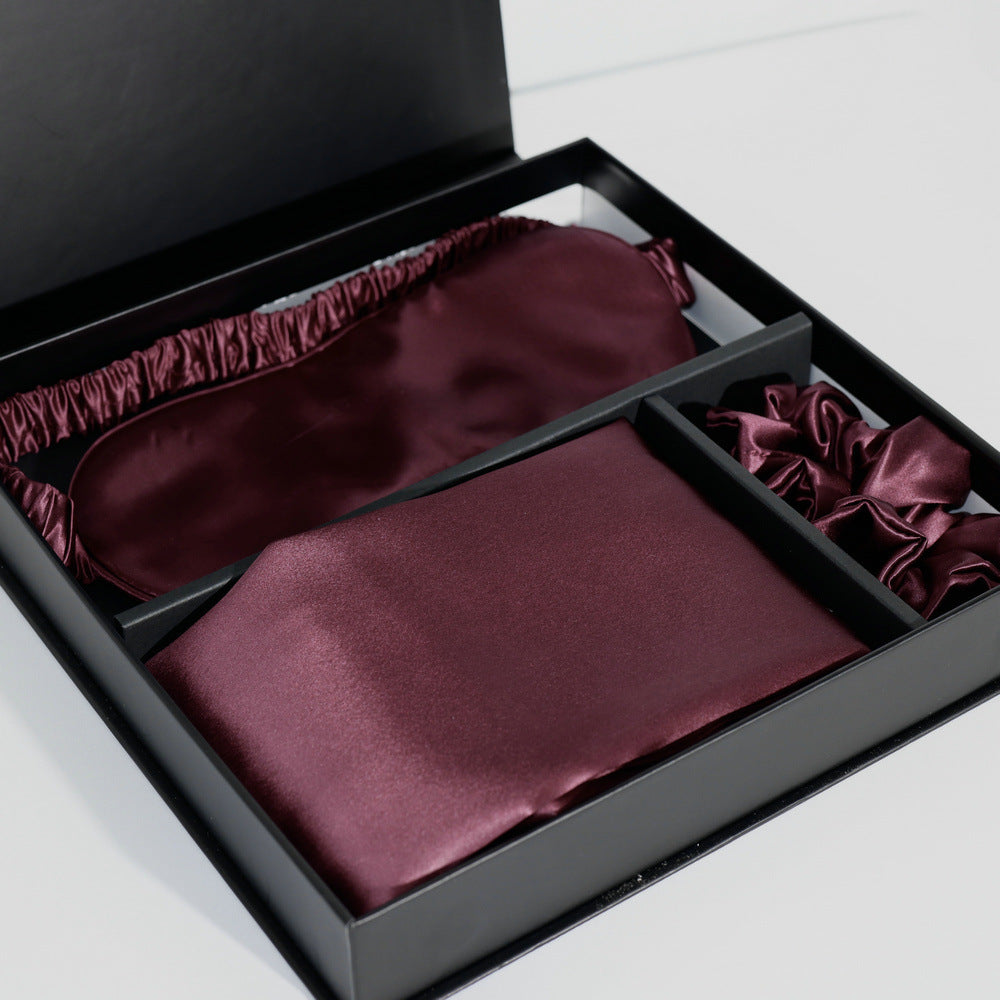 Bright Version Silk Pillowcase Eye Mask Hair Ring Three-piece Set 22 M Gift Box Set - happyshop365247