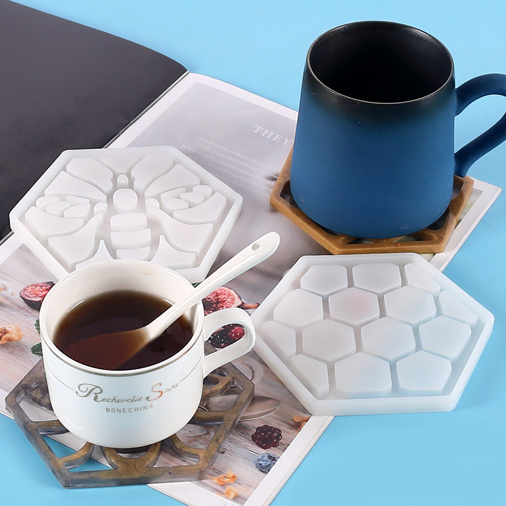 Diy Crystal Glue Bee Hive Hollow Coaster Irregular Hexagonal Silicone Mold