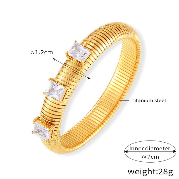 18K gold stripes with gemstone design trendy personality bracelet - happyshop365247