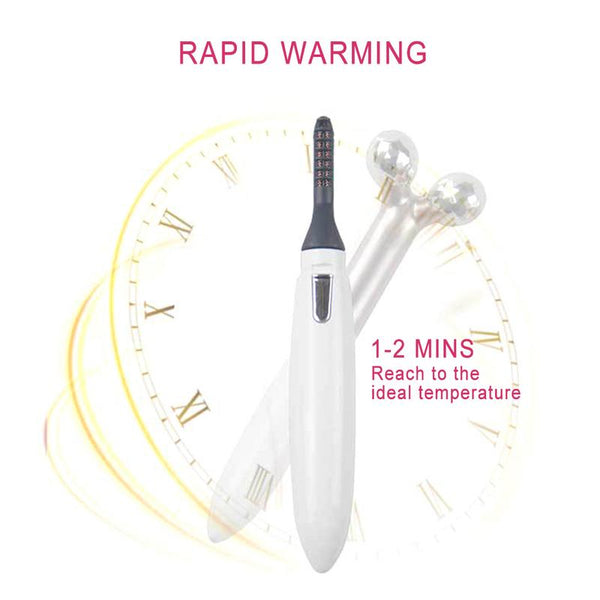 2 In 1 Electric Portable Heated Eyelash Curler 3D Face Slimming Massage Roller Eye Lashes Curling Tool Facial Beauty Tools - happyshop365247
