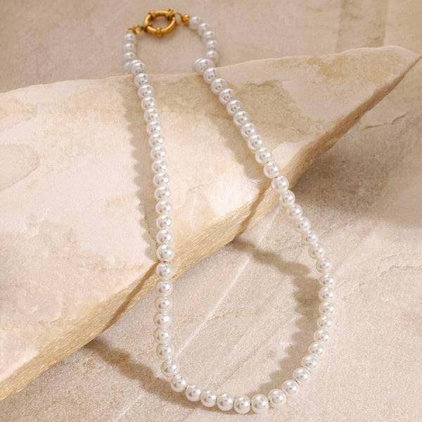 18K Gold Pearl Beaded Design Classic Vintage Necklace - happyshop365247