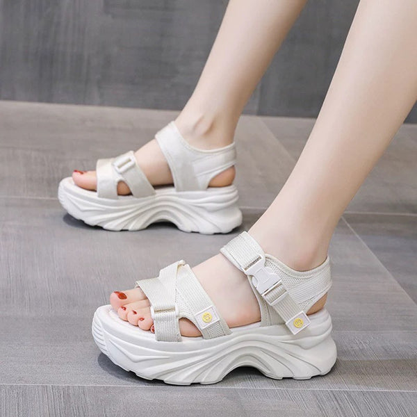Dad sandals for women, thick-soled wedge heel ole height-increasing women's shoes, Velcro beach shoes - happyshop365247