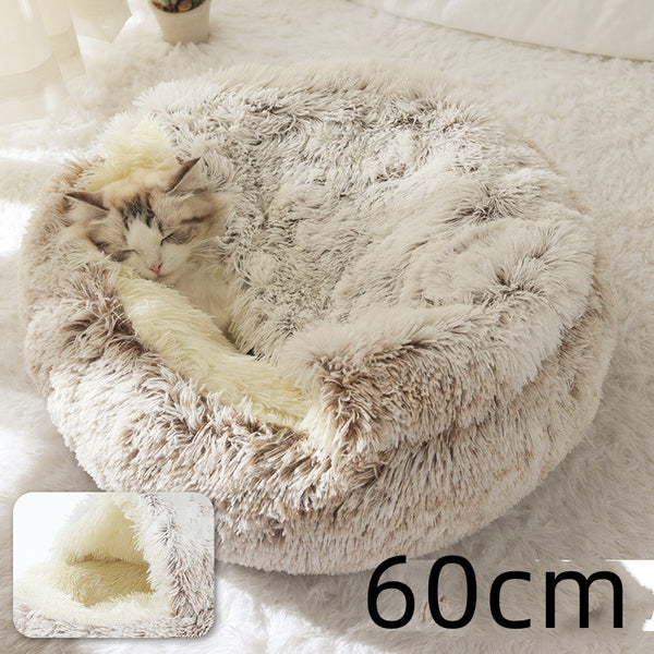 2 In 1 Dog And Cat Bed Pet Winter Bed Round Plush Warm Bed House Soft Long Plush Pets Bed Pet Products - happyshop365247