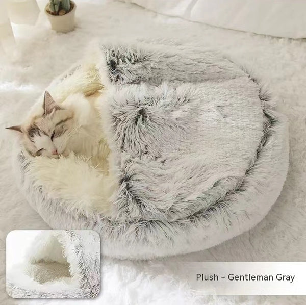 2 In 1 Dog And Cat Bed Pet Winter Bed Round Plush Warm Bed House Soft Long Plush Pets Bed Pet Products - happyshop365247