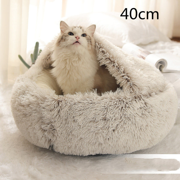 2 In 1 Dog And Cat Bed Pet Winter Bed Round Plush Warm Bed House Soft Long Plush Pets Bed Pet Products - happyshop365247