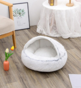 2 In 1 Dog And Cat Bed Pet Winter Bed Round Plush Warm Bed House Soft Long Plush Pets Bed Pet Products - happyshop365247