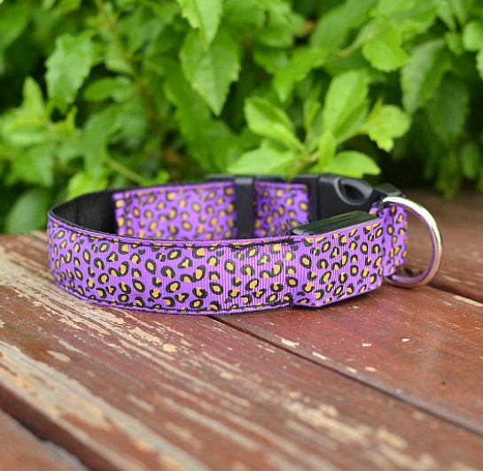 LED Dog Collar Safety Adjustable Nylon Leopard Pet Collar - happyshop365247