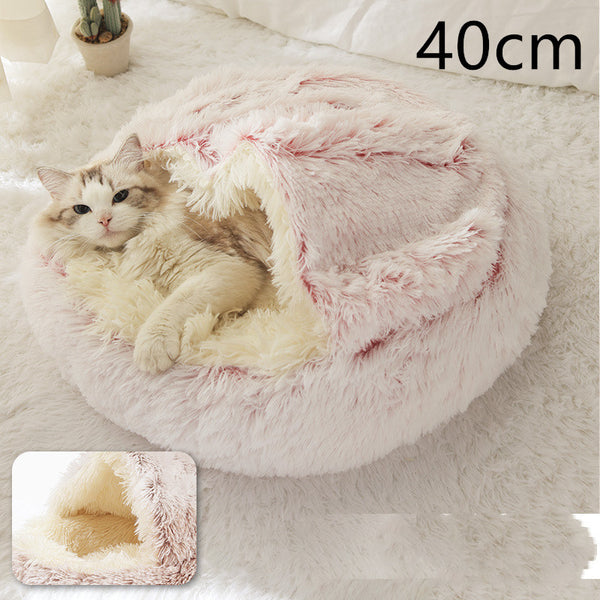 2 In 1 Dog And Cat Bed Pet Winter Bed Round Plush Warm Bed House Soft Long Plush Pets Bed Pet Products - happyshop365247