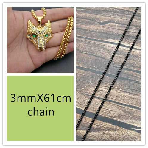 Men Stainless Steel Necklace Gold Color Viking Wolf Head Necklace Pendant With Chain Iced Out Norse Talisman Ethnic Jewelry - happyshop365247