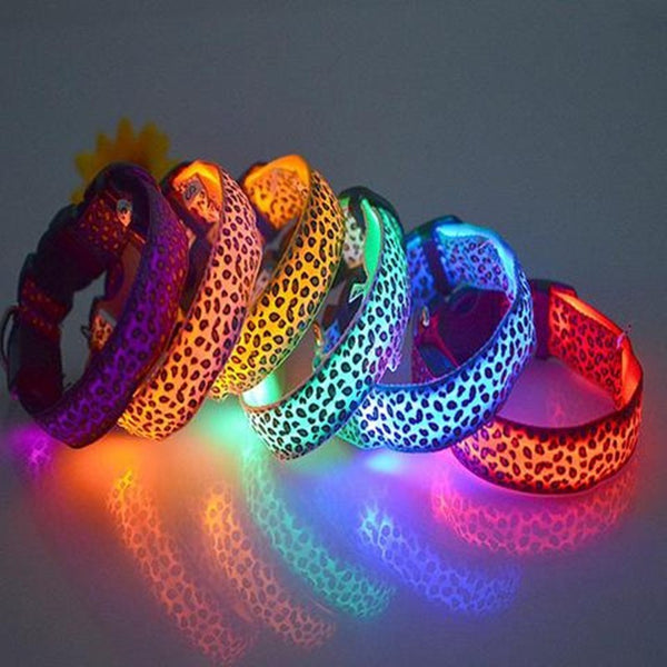 LED Dog Collar Safety Adjustable Nylon Leopard Pet Collar - happyshop365247