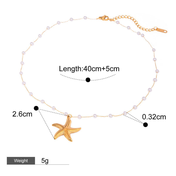 18K gold starfish shape with pearl design exquisite and noble necklace ring set - happyshop365247