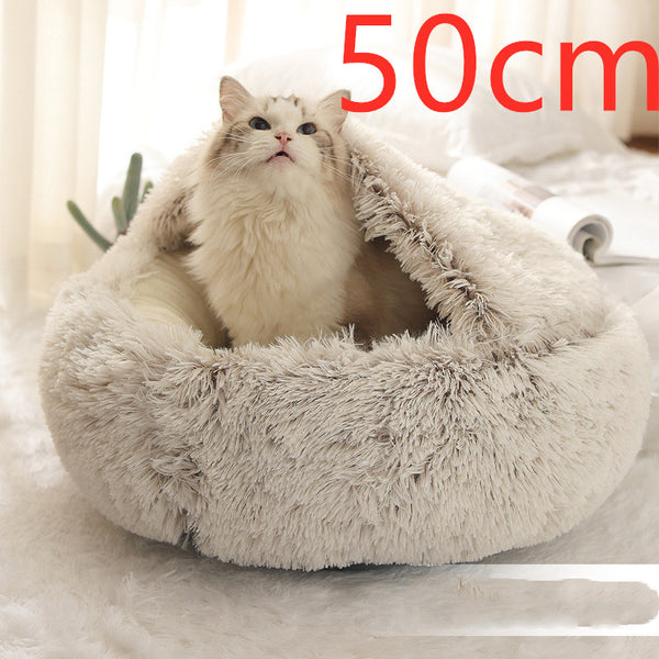 2 In 1 Dog And Cat Bed Pet Winter Bed Round Plush Warm Bed House Soft Long Plush Pets Bed Pet Products - happyshop365247