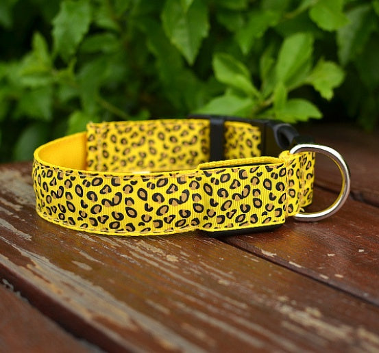 LED Dog Collar Safety Adjustable Nylon Leopard Pet Collar - happyshop365247