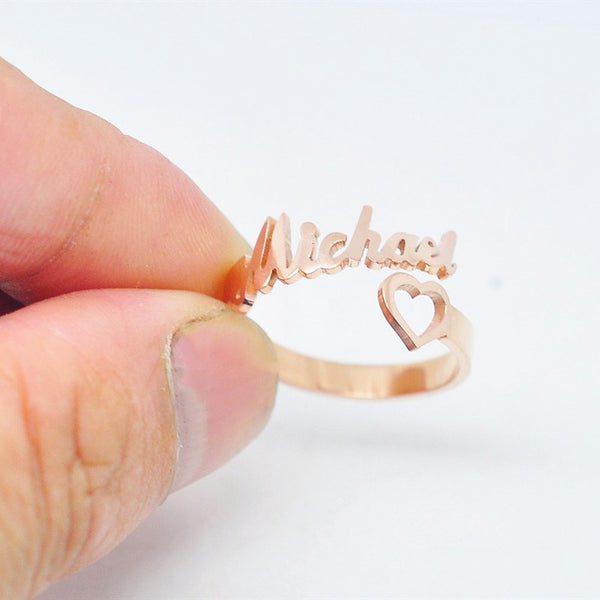Personalized Heart Name Ring Adjustable Size Stainless Steel Wedding Jewelry - happyshop365247
