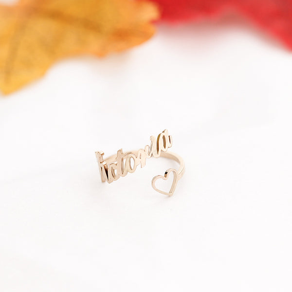 Personalized Heart Name Ring Adjustable Size Stainless Steel Wedding Jewelry - happyshop365247