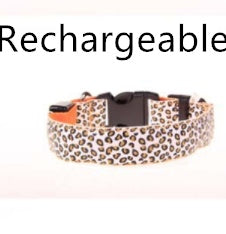 LED Dog Collar Safety Adjustable Nylon Leopard Pet Collar - happyshop365247