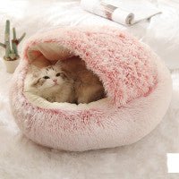 2 In 1 Dog And Cat Bed Pet Winter Bed Round Plush Warm Bed House Soft Long Plush Pets Bed Pet Products - happyshop365247
