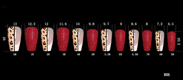 Red Color Leopard Print Ballet False Nails - happyshop365247