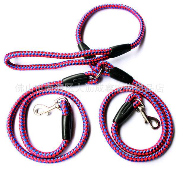 Double-Ended Traction Rope For Walking The Dog Hand-Double-Ended Traction Rope One Plus Two Leash Collar Pet Supplies Dog Collar - happyshop365247