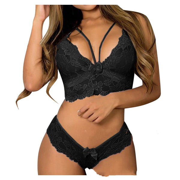 Sexy Women Plus Size Lingerie Corset Lace Floral Bralette Bra Two Piece Underwear Sexy Lingerie - happyshop365247