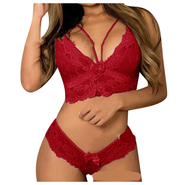Sexy Women Plus Size Lingerie Corset Lace Floral Bralette Bra Two Piece Underwear Sexy Lingerie - happyshop365247