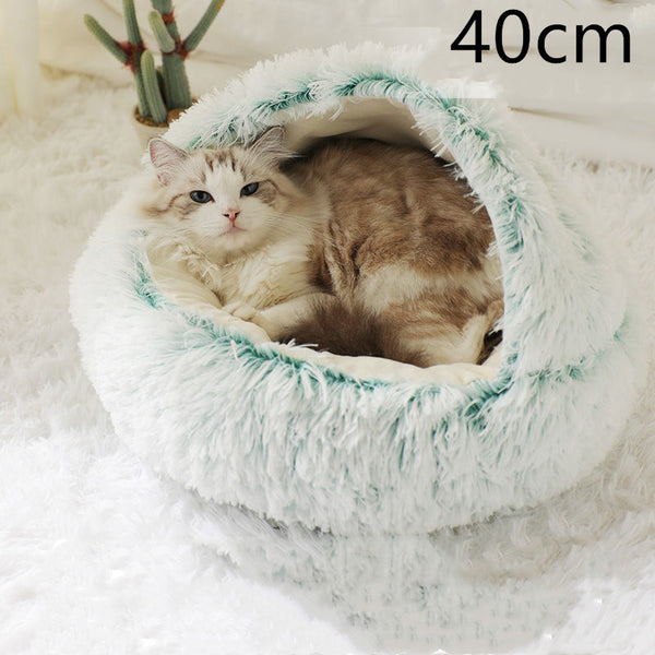 2 In 1 Dog And Cat Bed Pet Winter Bed Round Plush Warm Bed House Soft Long Plush Pets Bed Pet Products - happyshop365247