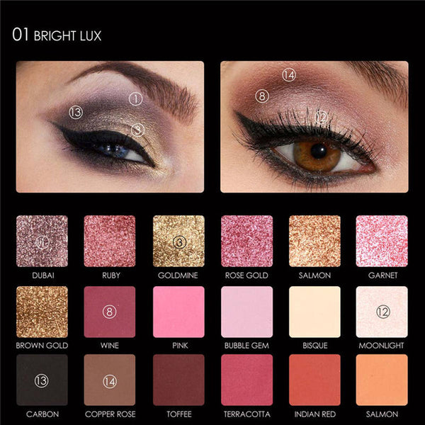 FOCALLURE 18 Colors Palette Shimmer Matte Pigment Eye Shadow Cosmetics Mineral Nude Glitter Eye Makeup Beauty - happyshop365247
