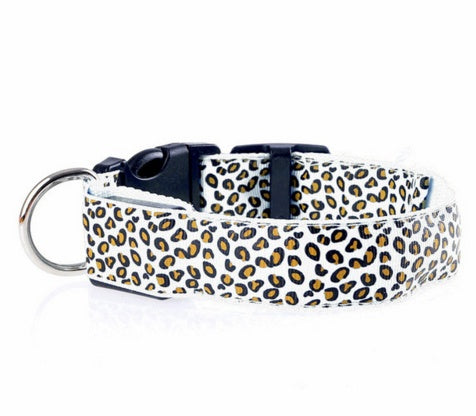 LED Dog Collar Safety Adjustable Nylon Leopard Pet Collar - happyshop365247