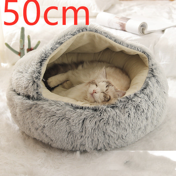 2 In 1 Dog And Cat Bed Pet Winter Bed Round Plush Warm Bed House Soft Long Plush Pets Bed Pet Products - happyshop365247