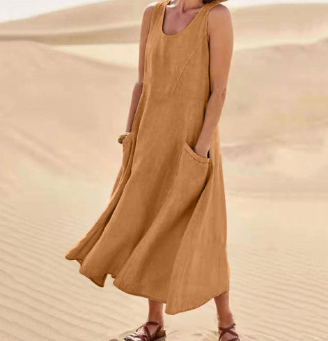 Summer Sleeveless Long Dress With Pockets Fashion Casual Loose Dresses Women's Clothing - happyshop365247