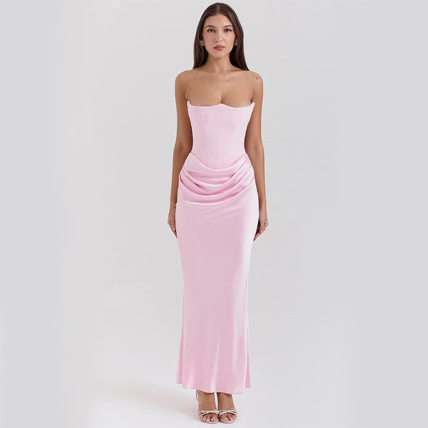 Slim Tube Top Long Dress Sexy Fashion Bandeau Backless Party Evening Dresses For Women Clothing - happyshop365247
