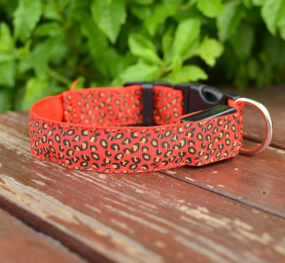 LED Dog Collar Safety Adjustable Nylon Leopard Pet Collar - happyshop365247