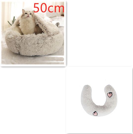 2 In 1 Dog And Cat Bed Pet Winter Bed Round Plush Warm Bed House Soft Long Plush Pets Bed Pet Products - happyshop365247