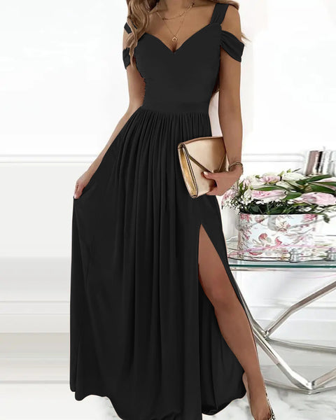 V-neck Boho Spaghetti Strap Dress Women Split Long Flowy Dresses For Party Beach - happyshop365247