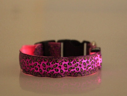 LED Dog Collar Safety Adjustable Nylon Leopard Pet Collar - happyshop365247