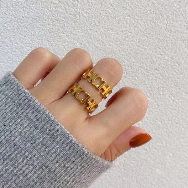 High Quality Jewelry Stainless Steel Hollowed Cut Letter Ring For Woman Man Ring - happyshop365247