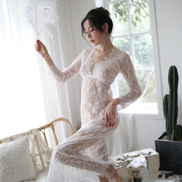 Sexy Lingerie Women's Lace Long Skirt Temptation Pajamas Hair - happyshop365247