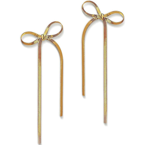 Stainless Steel Jewelry Wholesale Non-tarnish Herringbone Bow Earrings Hypoallergenic 18k Gold Plated Ribbon Bow Bowknot Earring - happyshop365247