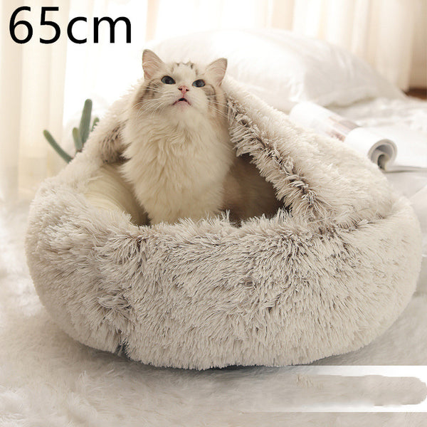 2 In 1 Dog And Cat Bed Pet Winter Bed Round Plush Warm Bed House Soft Long Plush Pets Bed Pet Products - happyshop365247