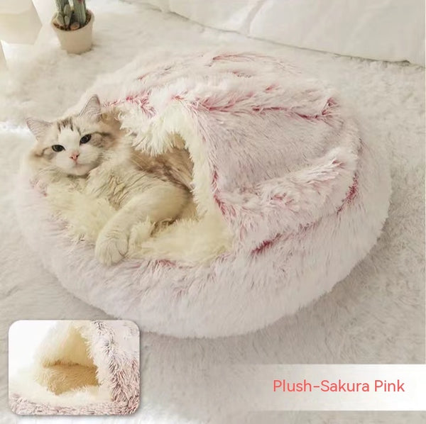 2 In 1 Dog And Cat Bed Pet Winter Bed Round Plush Warm Bed House Soft Long Plush Pets Bed Pet Products - happyshop365247