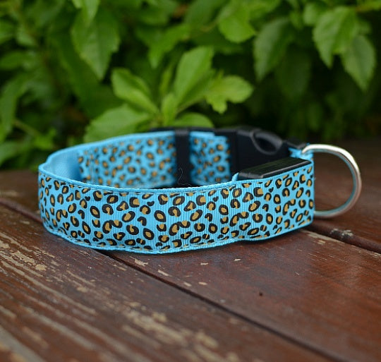 LED Dog Collar Safety Adjustable Nylon Leopard Pet Collar - happyshop365247