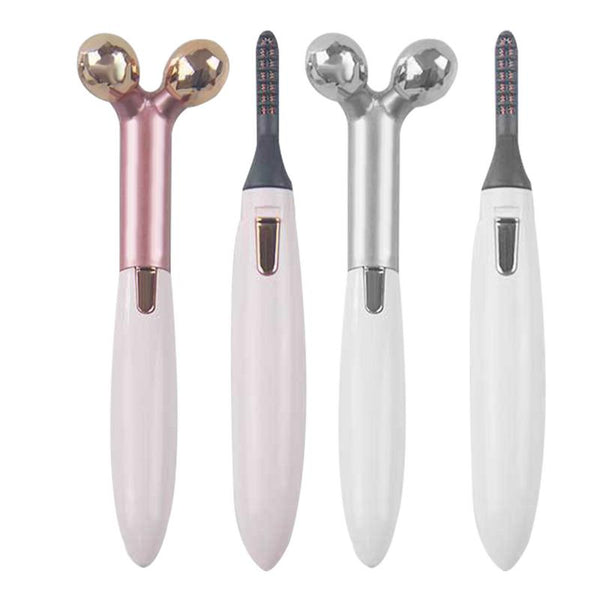 2 In 1 Electric Portable Heated Eyelash Curler 3D Face Slimming Massage Roller Eye Lashes Curling Tool Facial Beauty Tools - happyshop365247