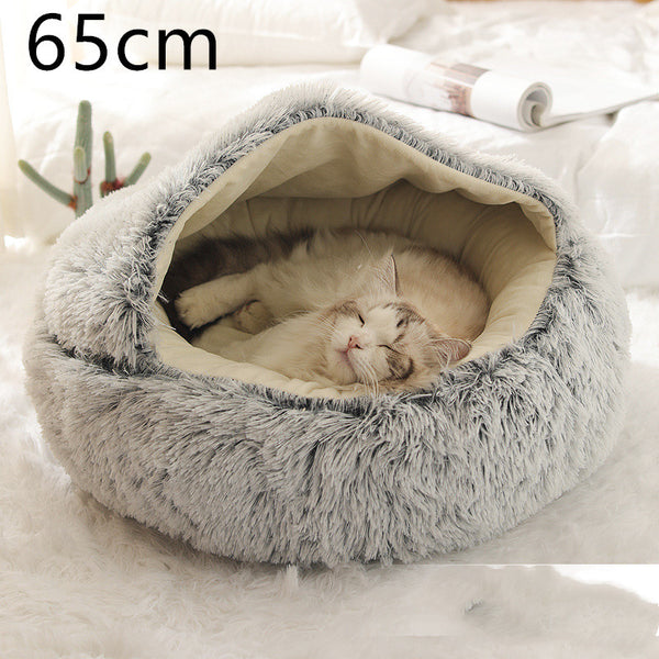 2 In 1 Dog And Cat Bed Pet Winter Bed Round Plush Warm Bed House Soft Long Plush Pets Bed Pet Products - happyshop365247