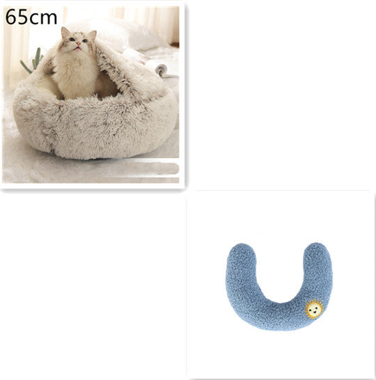 2 In 1 Dog And Cat Bed Pet Winter Bed Round Plush Warm Bed House Soft Long Plush Pets Bed Pet Products - happyshop365247
