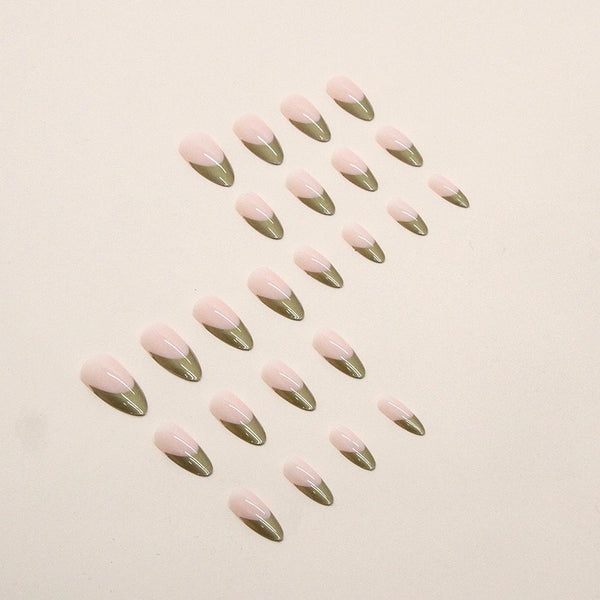 Simple pearlescent gold French almond nail wear nails special nail pieces wholesale finished wind fake nails - happyshop365247
