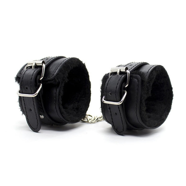 Funny Adult Articles Plush Black Handcuffs Red Pink Leather Adult Articles Tie Hands With Iron Chains - happyshop365247
