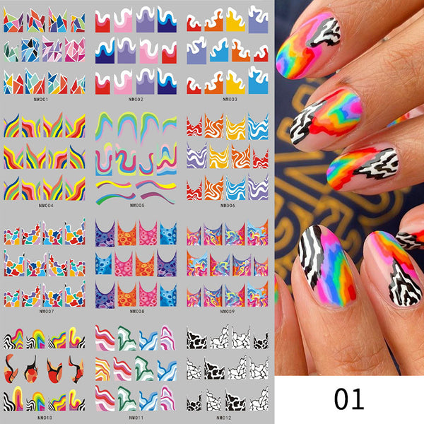 New European And American Feng Shui Print Line Flower Nail Stickers - happyshop365247