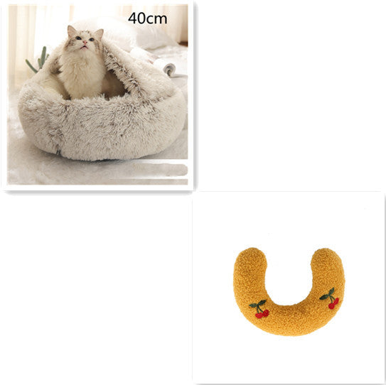 2 In 1 Dog And Cat Bed Pet Winter Bed Round Plush Warm Bed House Soft Long Plush Pets Bed Pet Products - happyshop365247