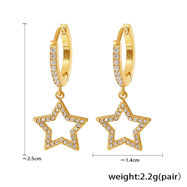 18K gold geometric inlaid gemstones exquisite design dazzling earrings - happyshop365247
