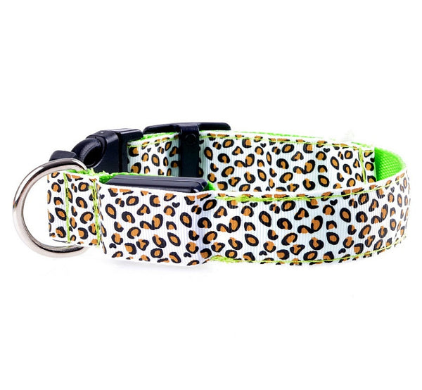 LED Dog Collar Safety Adjustable Nylon Leopard Pet Collar - happyshop365247